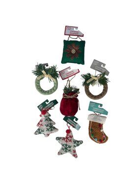 Holiday Style Set Of 7 Christmas Ornaments Knitted Fabric Designs